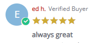 Image of five star review stating "always great."