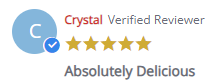 Image of five star review stating "absolutely delicious."